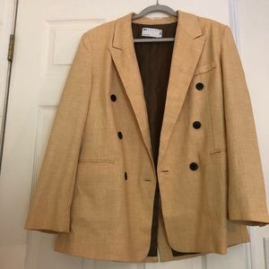 ASOS, size 6, over sized blazer. Mustard/tan linen blend, brown buttons.